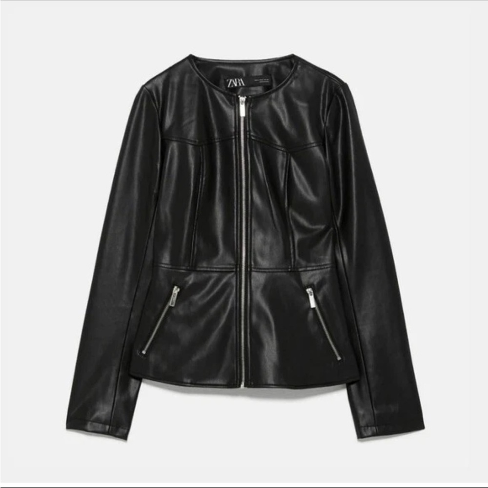 ZARA Faux Leather Zipper Bomber Jacket Size Large